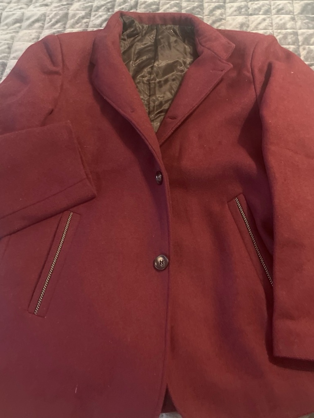 Women's Burgundy Wool-Blend Single-Breasted Pea Coat